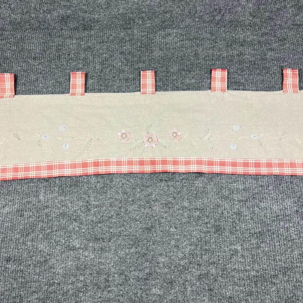 Vtg 80s Cottage Cafe Style Kitchen Curtains Embroidered Floral Plaid Farmhouse - Picture 3 of 12